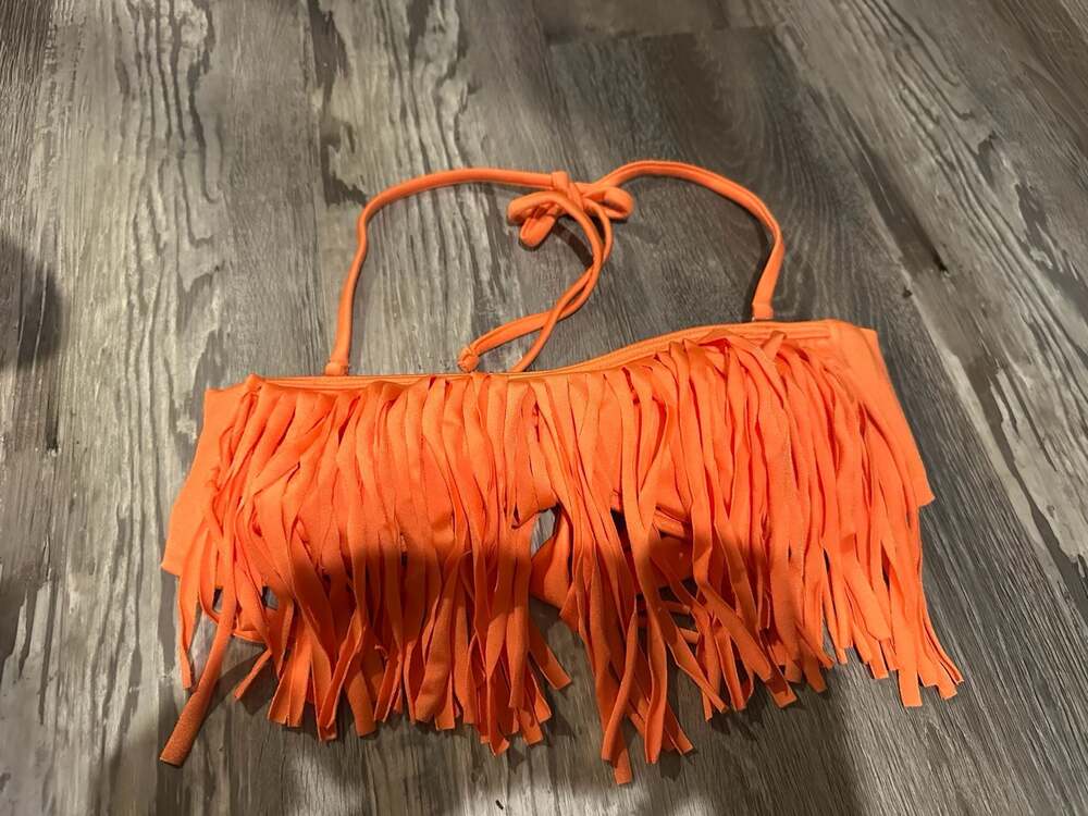 Doll Swimwear Orange Fringe Bandeau Bikini Top